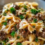 Beef and Bowtie Pasta with Alfredo Sauce 21 Beef and Bowtie Pasta with Alfredo Sauce