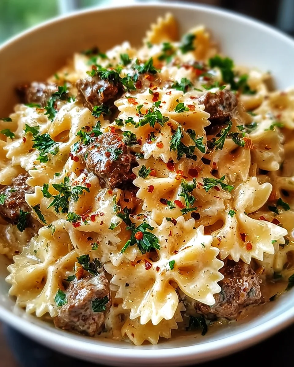 Beef and Bowtie Pasta with Alfredo Sauce 19 Beef