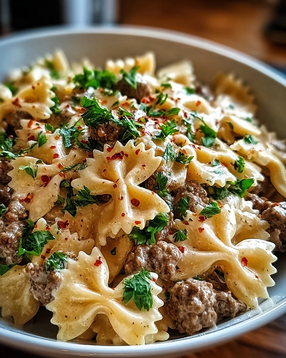 Beef and Bowtie Pasta with Alfredo Sauce 20 Beef