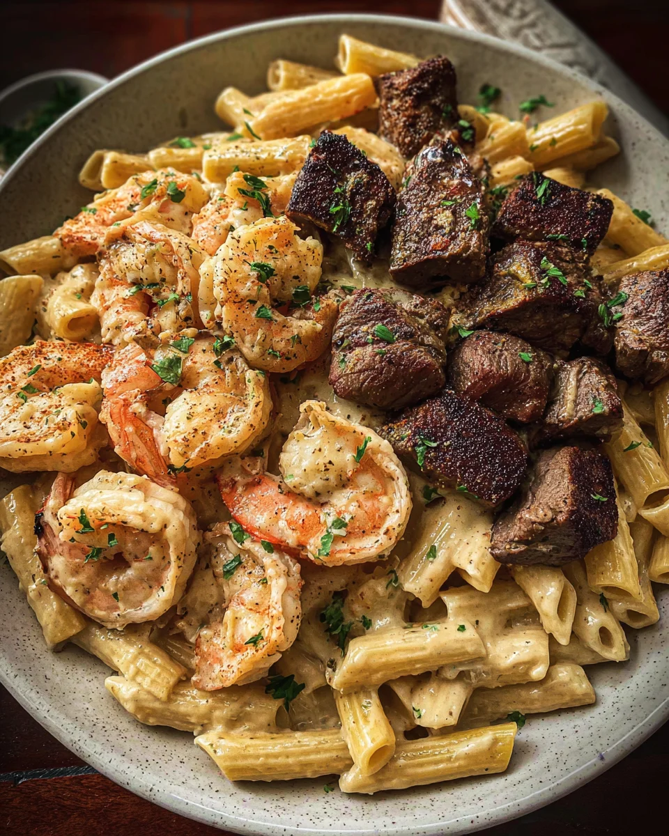 Blackened Steak and Shrimp Alfredo 19 Blackened