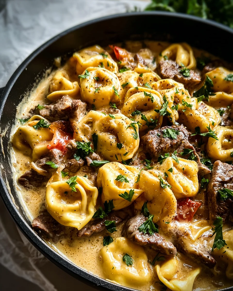 Cheesesteak Tortellini in Creamy Provolone Sauce