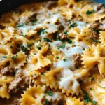 Cheesy Beef and Bowtie Pasta in Garlic Butter
