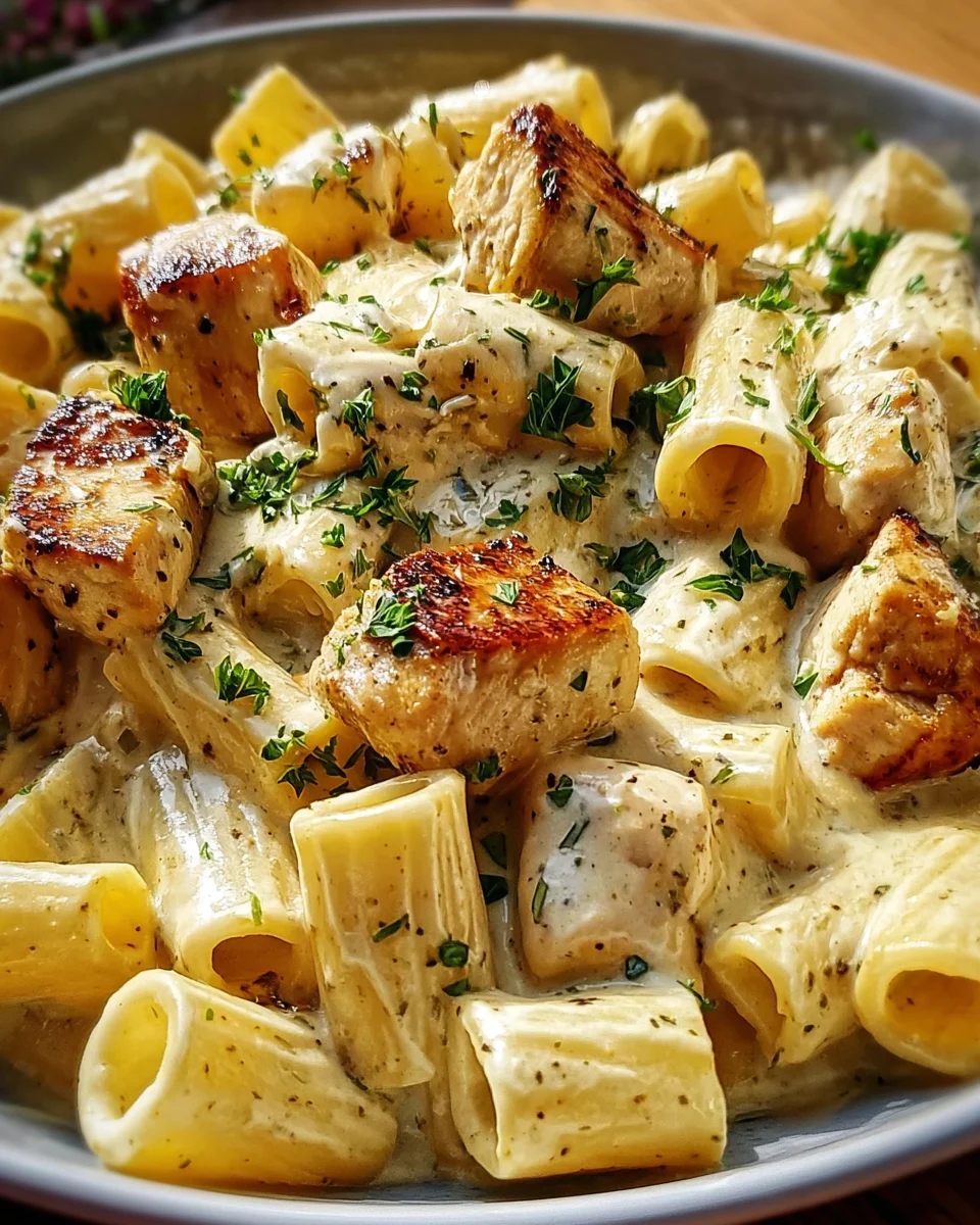 Creamy Garlic Butter Chicken and Rigatoni in Parmesan Sauce