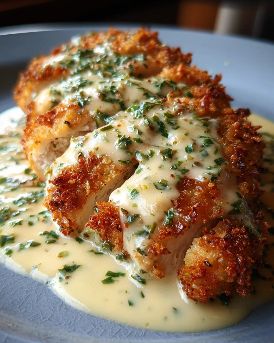 Crispy Parmesan Chicken with a Rich Garlic Sauce