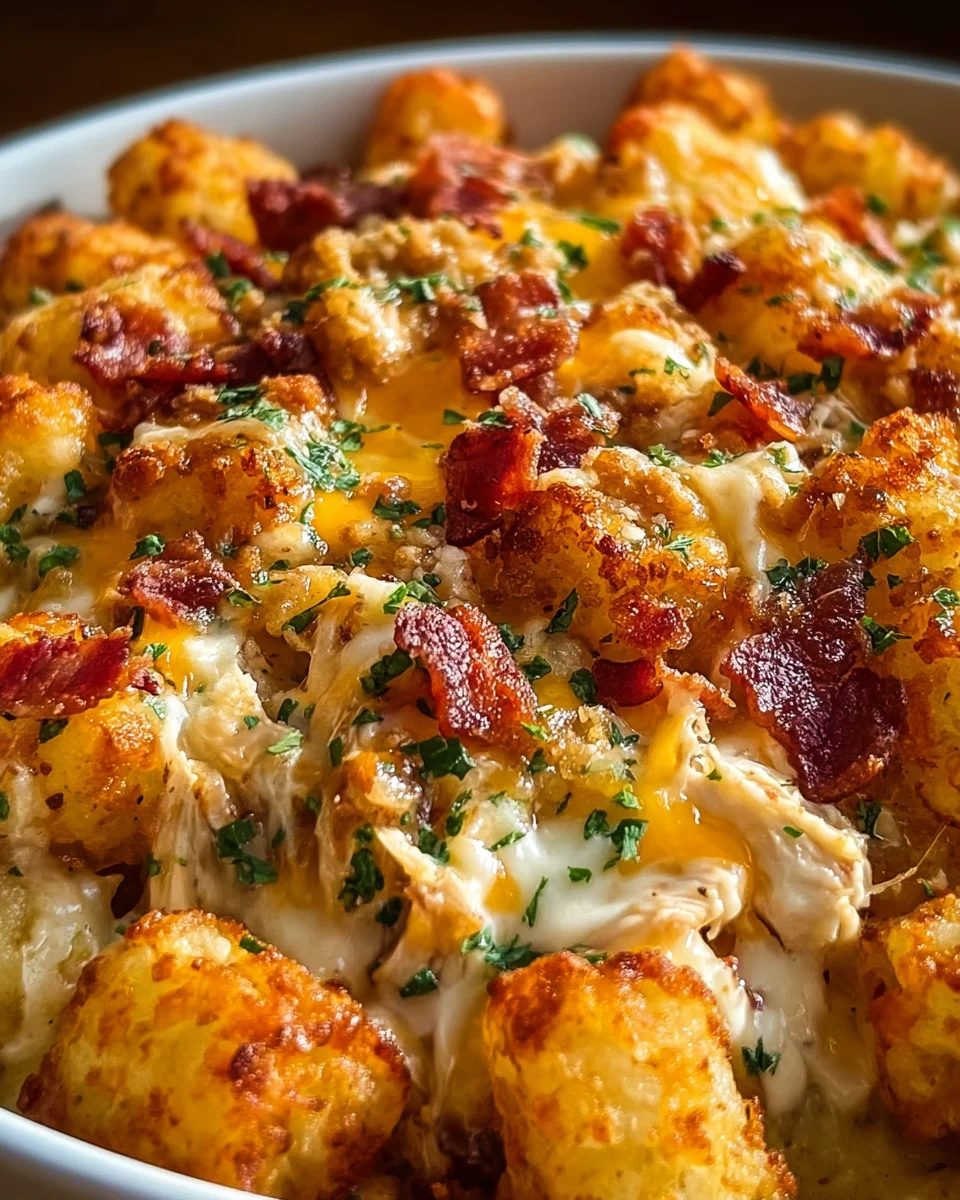 Easy Chicken Bacon Ranch Tater Tot Casserole