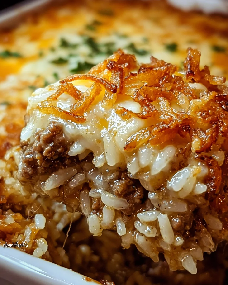 French Onion Ground Beef and Rice Casserole