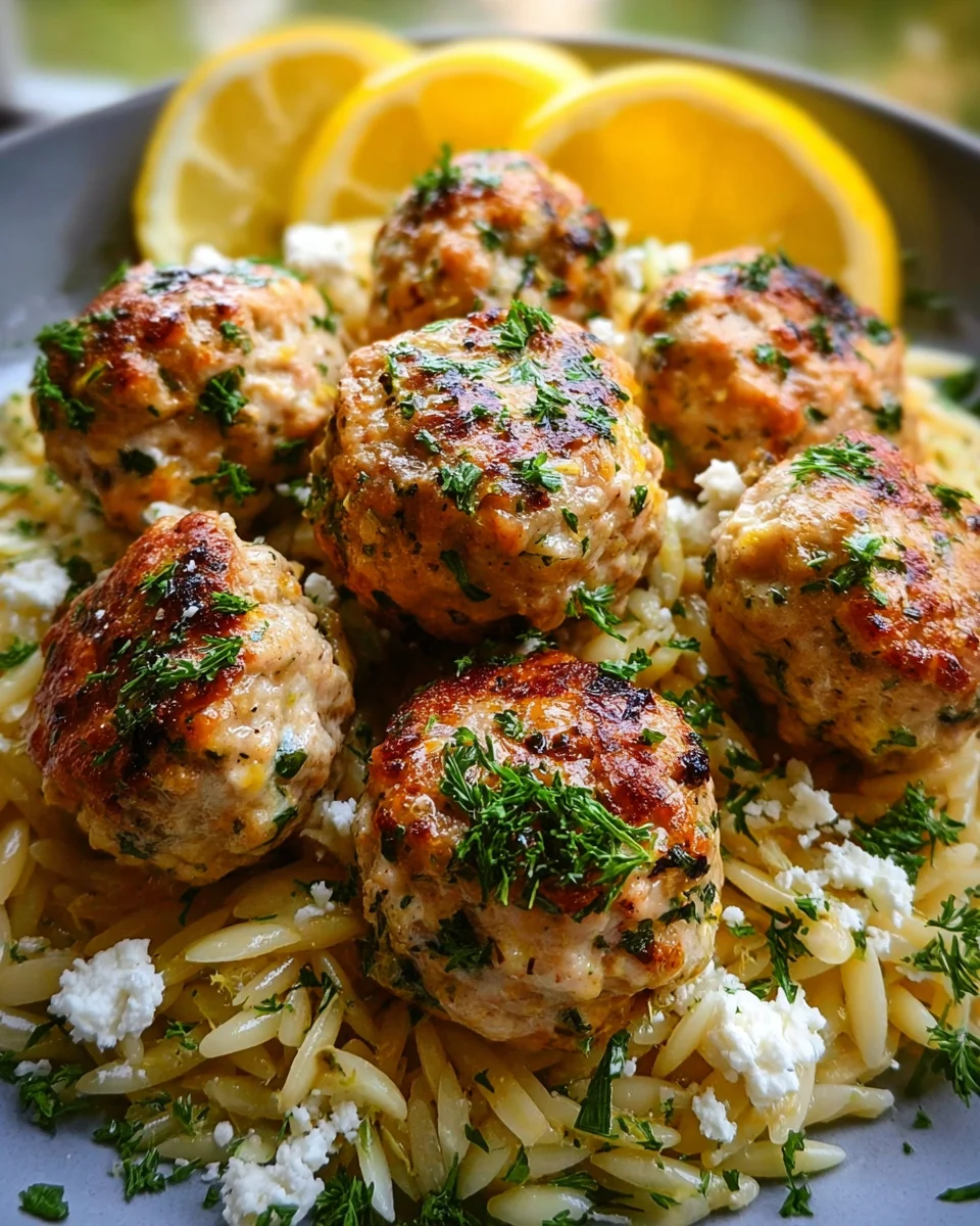 Greek Chicken Meatballs with Lemon Orzo