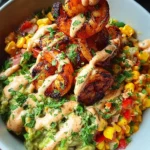 Grilled Shrimp Bowl with Avocado, Corn Salsa & Creamy Sauce 38 Grilled Shrimp Bowl with Avocado, Corn Salsa & Creamy Sauce
