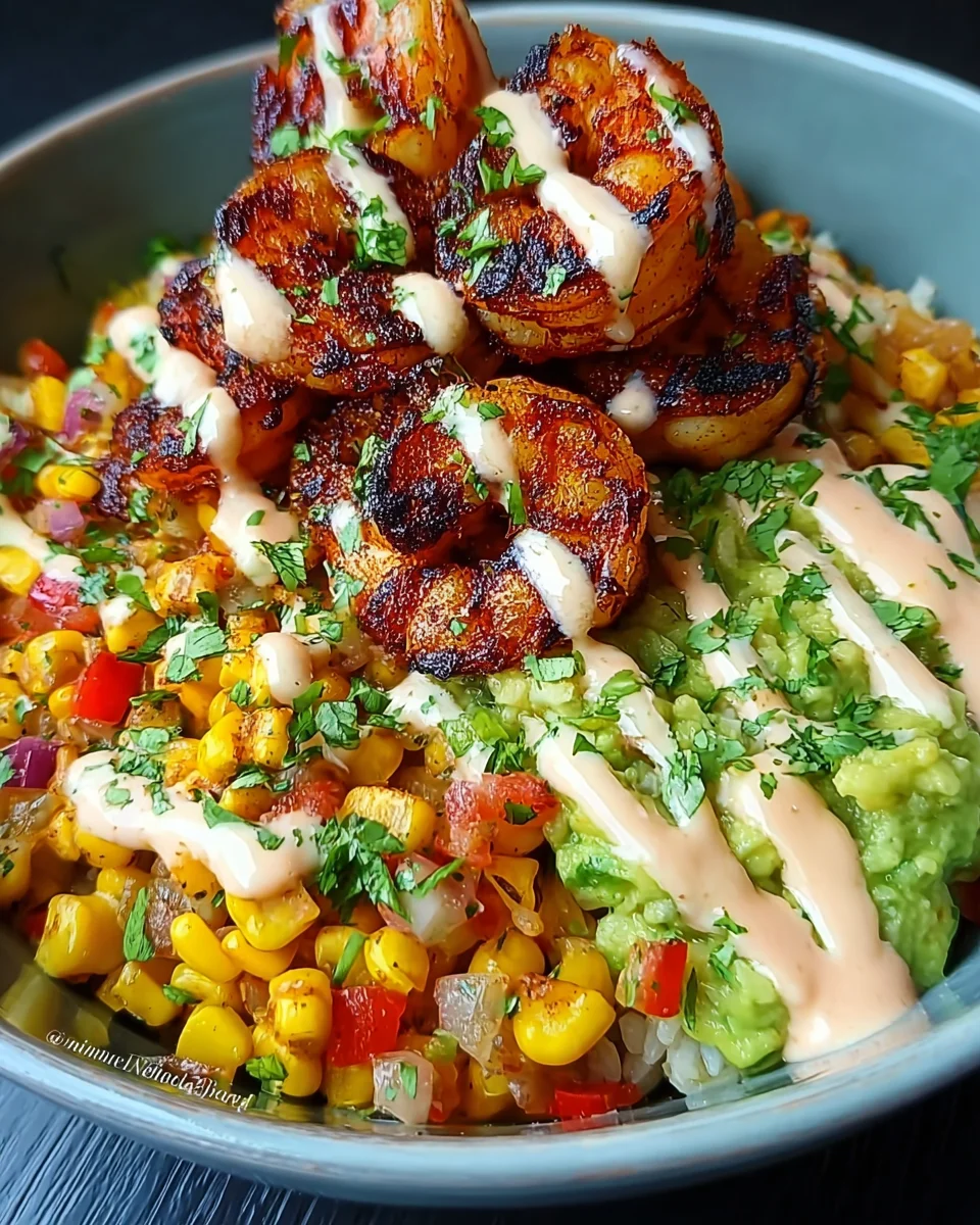 Grilled Shrimp Bowl with Avocado, Corn Salsa & Creamy Sauce 37 Grilled