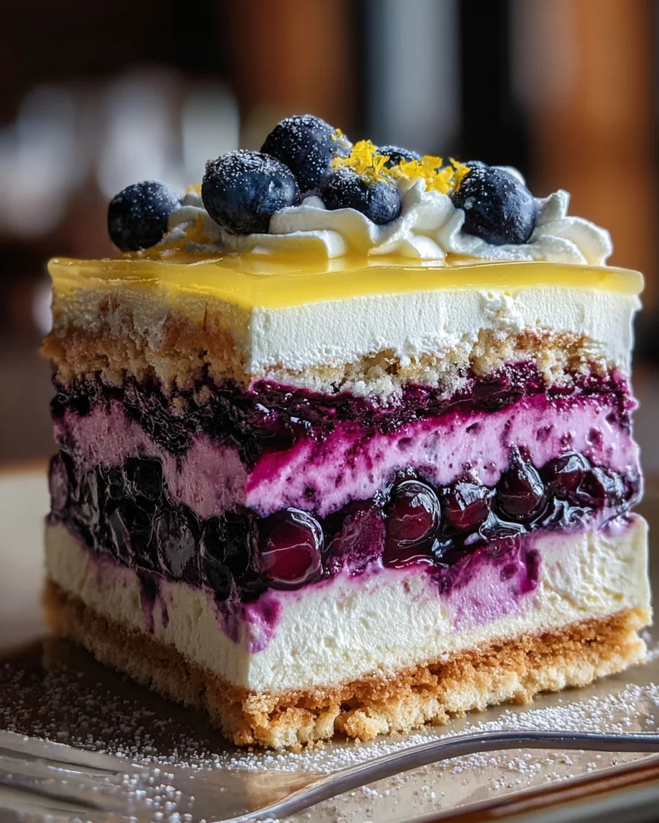 Lemon Blueberry Shortbread Mousse Cake