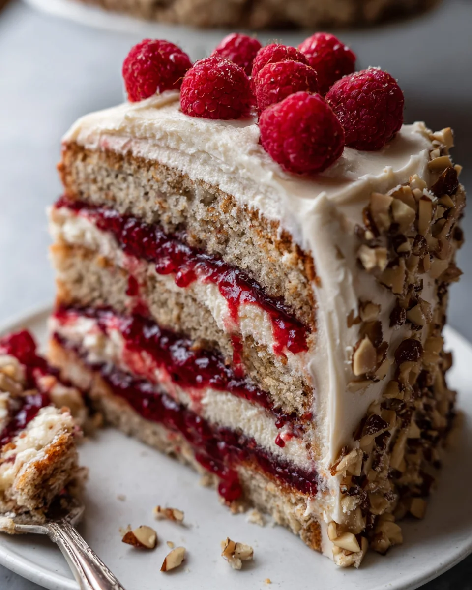 One Bowl Vegan Almond Raspberry Cake with Cream Cheese Frosting