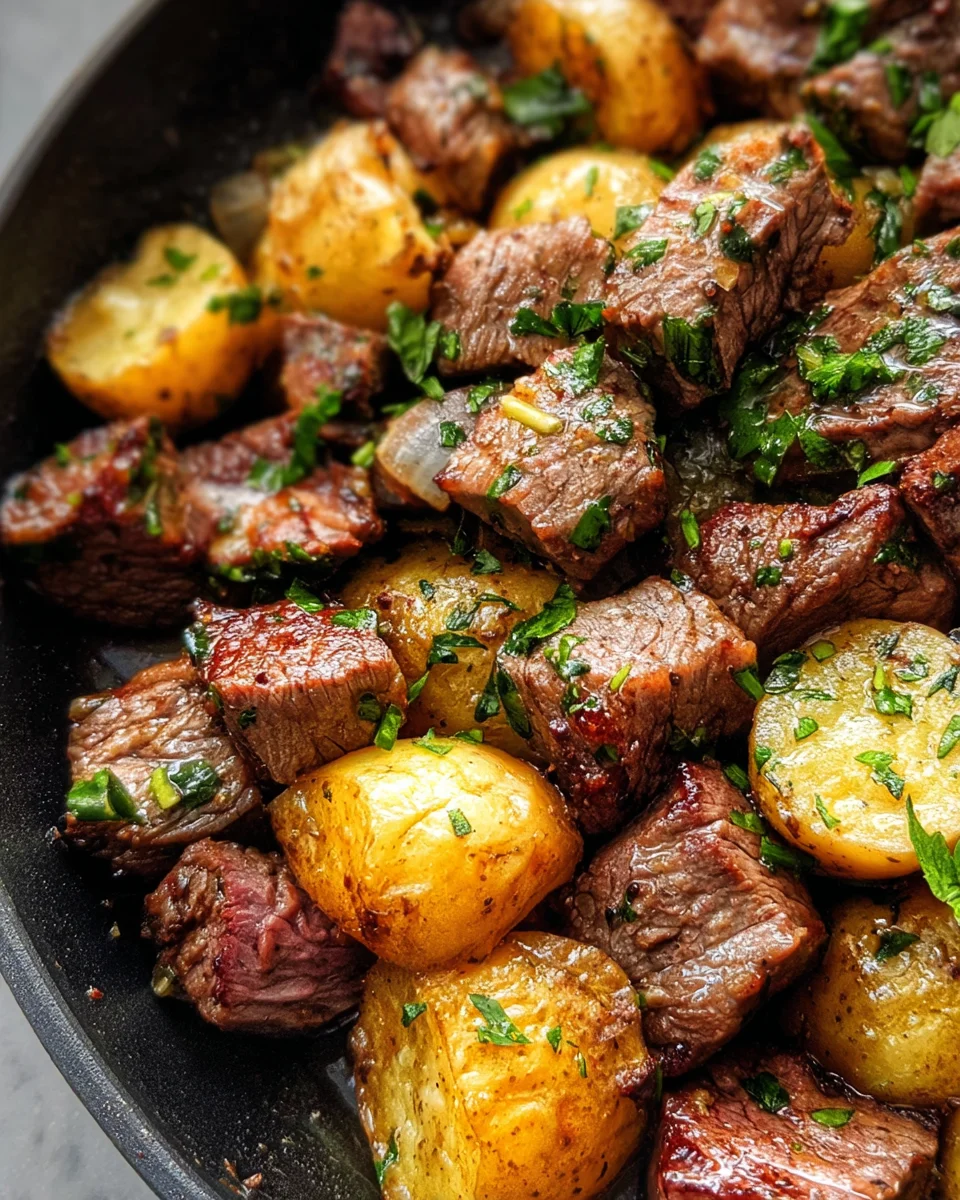 Slow Cooker Garlic Butter Beef Bites & Potatoes
