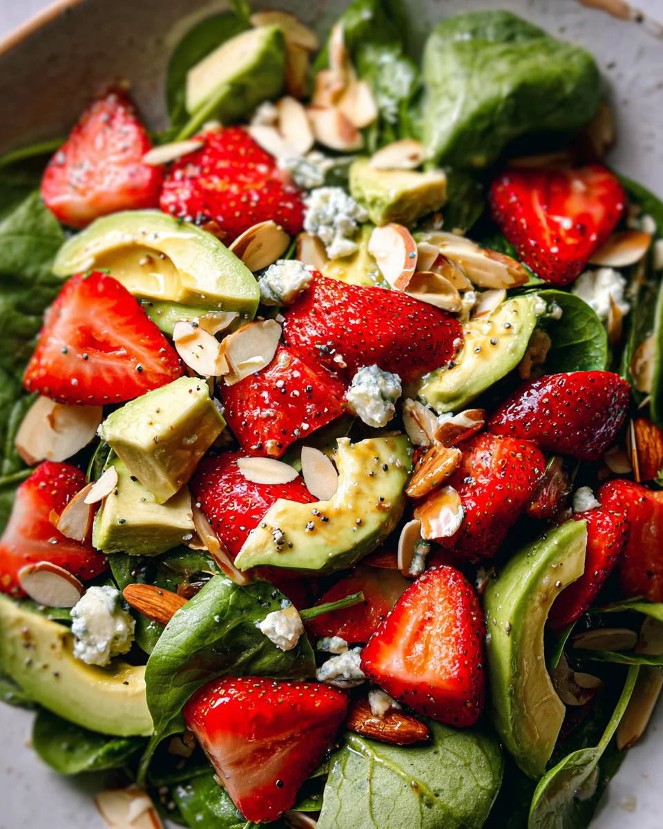 Strawberry Avocado Spinach Salad with Poppyseed Dressing
