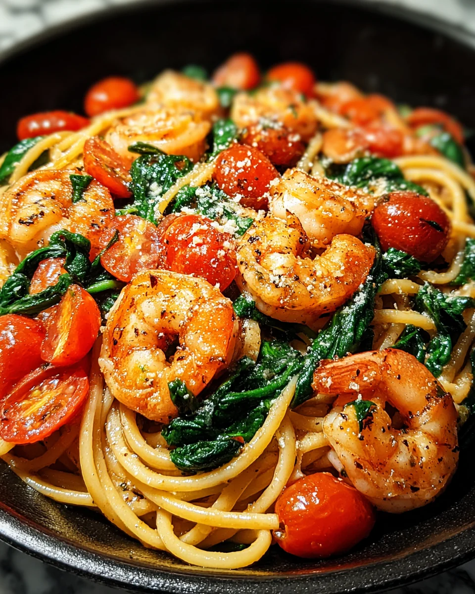 Tomato Spinach Shrimp Pasta